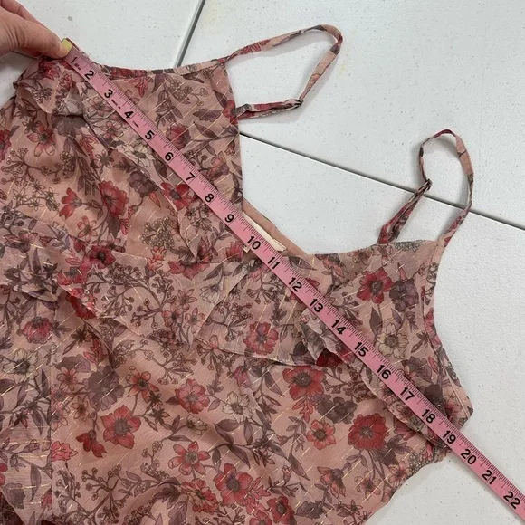 NWT Lucky Brand Women's Ruffled Chiffon Lurex Floral Midi Slip Dress Rose - Picture 7 of 16